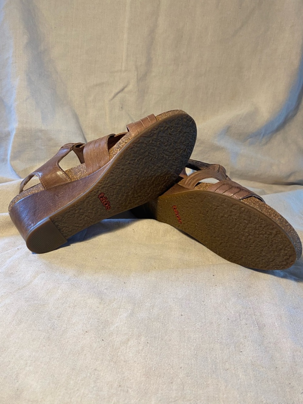 Taos Sandals Womens 8.5 Casual Strappy Slingback Wedge Brown Leather - Picture 4 of 6